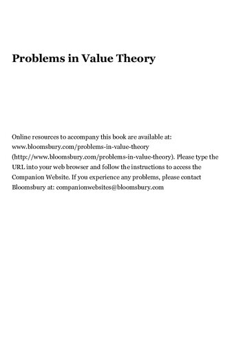 Problems in Value Theory: An Introduction to Contemporary Debates