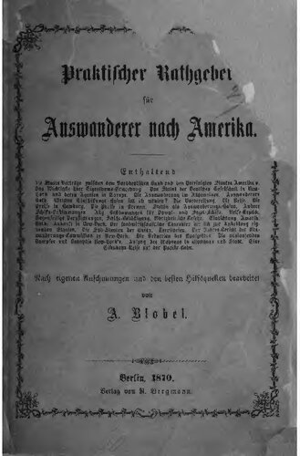 Praktischer Rathgeber für Auswanderer nach Amerika