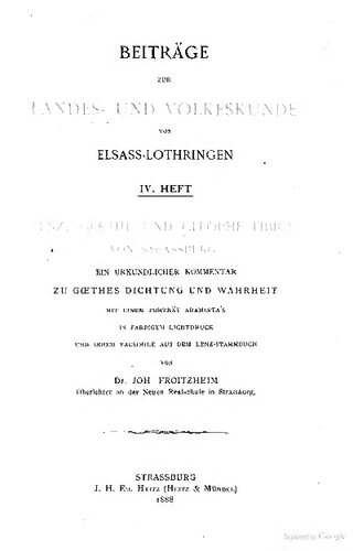 Lenz, Goethe und Cleophe Fibich von Strassburg. Ein urkundlicher Kommentar zu Goethes Dichtung und Wahrheit