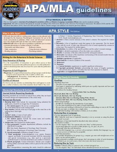 Apa/Mla Guidelines: A Quickstudy Laminated Reference Guide