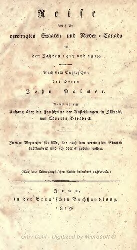 Reise durch die vereinigten Staaten und Nieder-Canada in den Jahren 1817 und 1818