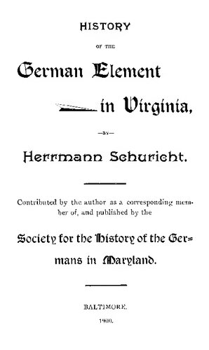 History of the German Element in Virginia