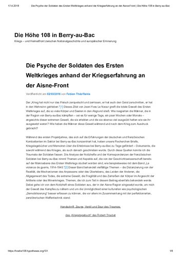 Die Psyche der Soldaten des Ersten Weltkrieges anhand der Kriegserfahrung ander Aisne-Front