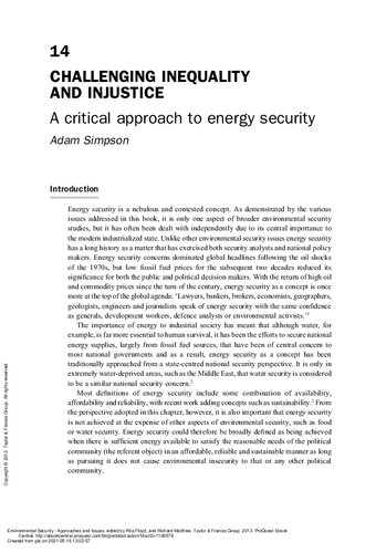 Challenging inequality and injustice: A critical approach to energy security