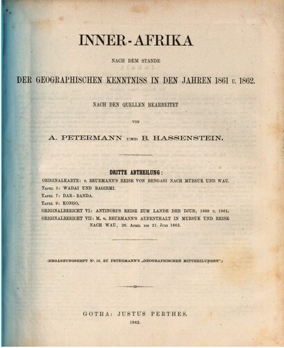 Inner-Afrika nach dem Stande der geographischen Kenntniss im Jahre 1861-1862; nach den Quellen bearbeitet