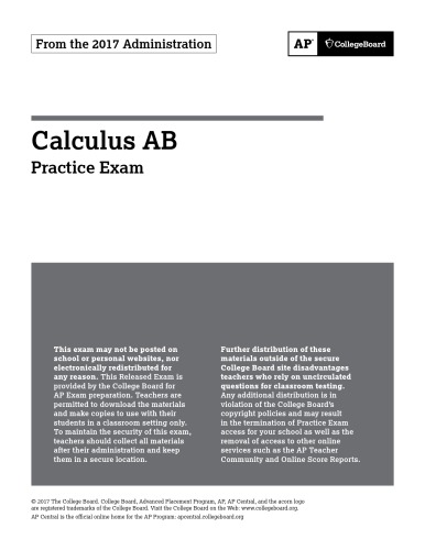 AP Calculus AB 2017 Practice Exam