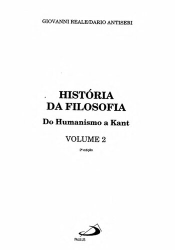 História Da Filosofia: Do Humanismo A Kant