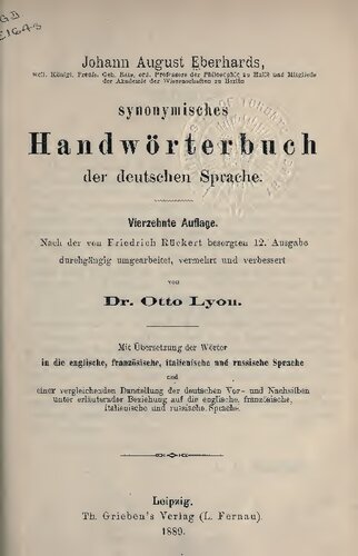 Johann August Eberhards synonymisches Handwörterbuch der deutschen Sprache