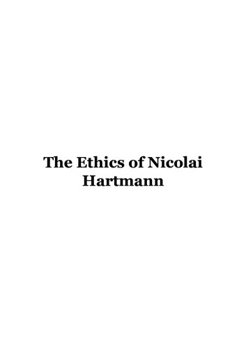 The Ethics of Nicolai Hartmann