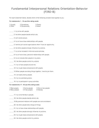 FIRO-B Questionnaire & Scoring Key