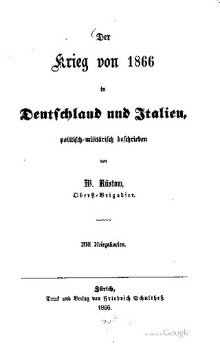 Der Krieg von 1866 in Deutschland und Italien, politisch und militärisch beschrieben