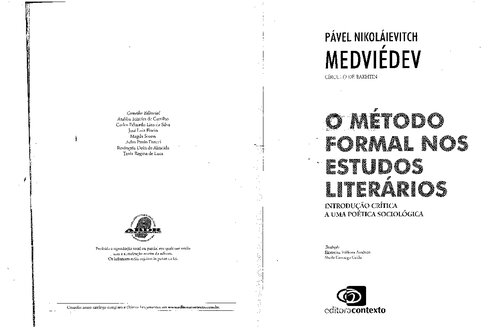 O método formal nos estudos literários - introdução crítica a uma poética sociológica