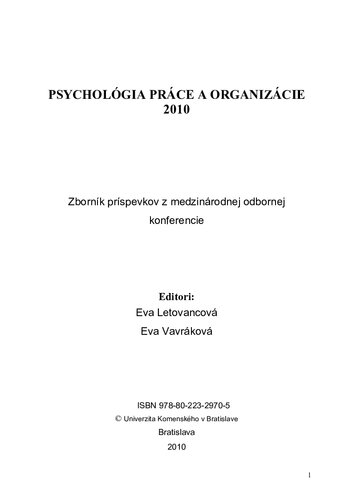 Psychológia práce a organizácie 2010. Zborník príspevkov z medzinárodnej odbornej konferencie