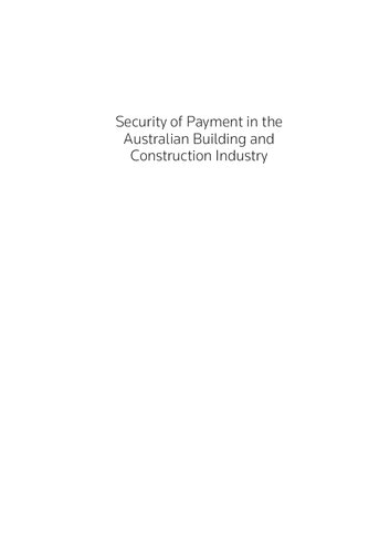 Security of Payments in the Australian Building & Construction Industry.