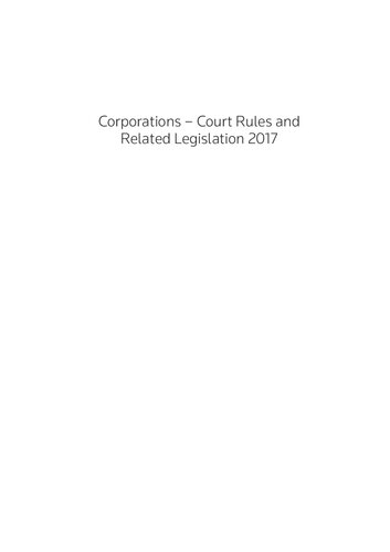 Corporations - Court Rules and Related Legislation 2017.