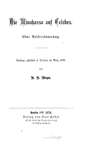 Die Minahassa auf Celebes. Eine Reiseerinnerung