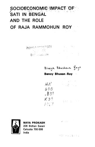 Socioeconomic Impact of Sati in Bengal and the Role of Raja Rammohun Roy