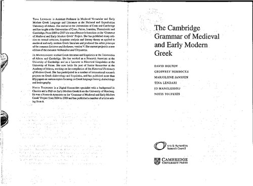 The Cambridge Grammar of Medieval and Early Modern Greek 4 Volume Hardback Set. Vol. 3. Verb Morphology