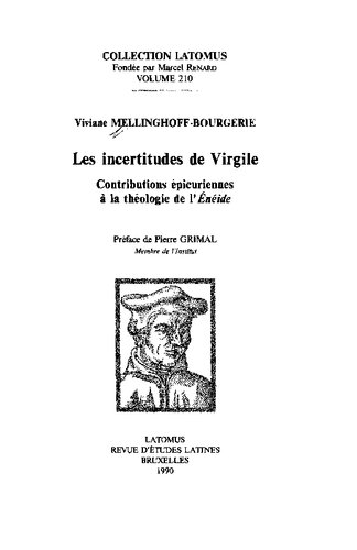 Les incertitudes de Virgile: contributions épicuriennes à la théologie de l'Énéide