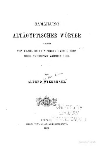 Sammlung altägyptischer Wörter welche von klassischen Autoren umschrieben oder übersetzt worden sind