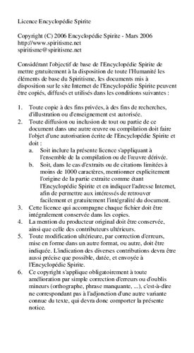 Licence Encyclopédie Spirite. Copyright