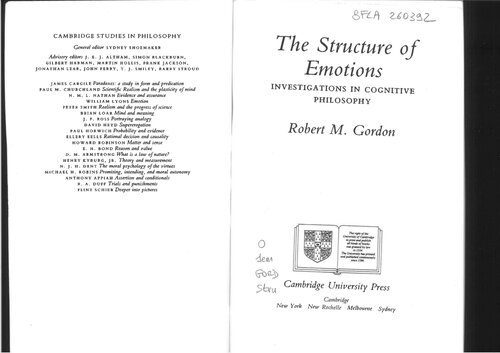 The Structure of Emotions: Investigations in Cognitive Philosophy