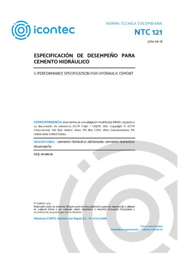 Norma Técnica Colombiana 121:2014 - Especificación de desempeño para cemento hidráulico