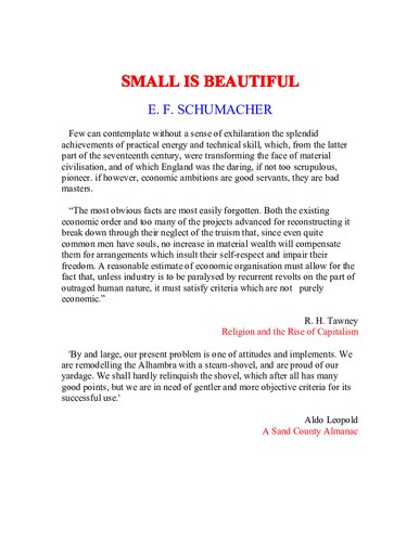 Small Is Beautiful : Economics as If People Mattered