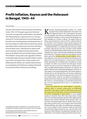 Profit Inflation, Keynes, and the Holocaust in Bengal, 1943-44