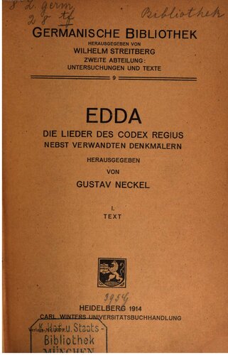 Edda. Die Lieder des Codex Regius nebst verwandten Denkmälern. Band 1. Text.