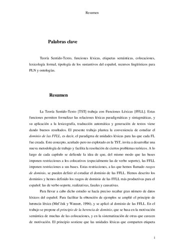 El dominio de la funciones léxicas en el marco de la teoría sentido-texto