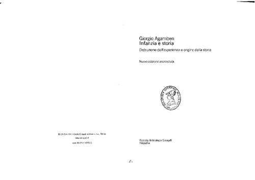 Infanzia e storia. Distruzione dell’esperienza e origine della storia