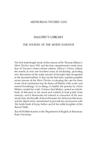 Malory's Library: The Sources of the Morte d'Arthur