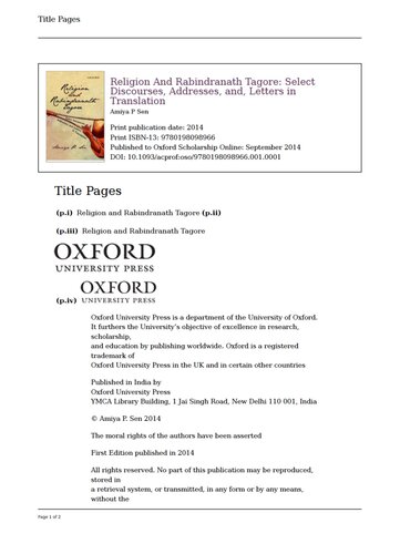 Religion and Rabindranath Tagore: Select Discourses, Addresses, And, Letters in Translation