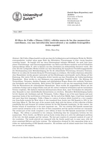 El libro de Calila e Dimna (1251). Edición nueva de los dos manuscritos castellanos, con una introducción intercultural y un análisis lexicográfico árabe-español