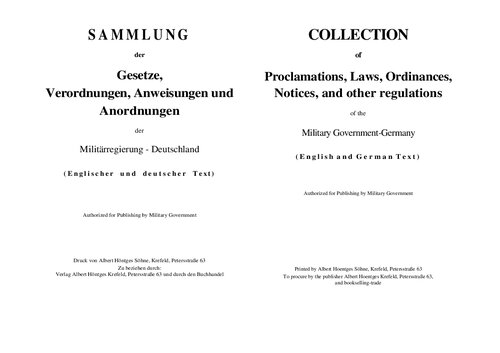 Militaerregierung Deutschland - Sammlung von Gesetzen, Verordnungen, Anweisungen und Anordnungen (1944, 46 Doppels., Text)