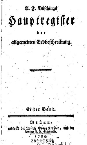 A. F. Büschings Hauptregister der allgemeinen Erdbeschreibung