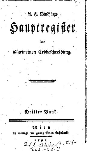 A. F. Büschings Hauptregister der allgemeinen Erdbeschreibung