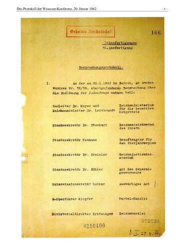 Protokoll zur Endloesung der Judenfrage vom 20. Januar 1942 (15 S., Scan)