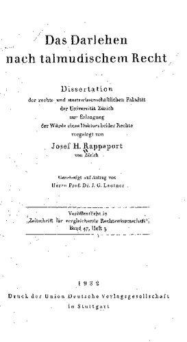 Rappaport, Josef - Das Darlehen nach talmudischem Recht (1932, 180 S., Scan)