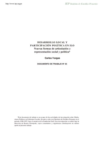 Desarrollo local y participación política en Ilo. Nuevas formas de articulación y representación social y política