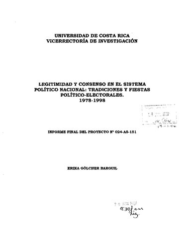 Legitimidad y consenso en el sistema político nacional: tradiciones y fiestas político-electorales 1978-1998