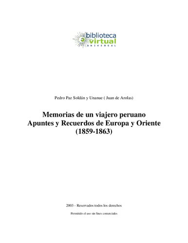 Memorias de un viajero peruano. Apuntes y Recuerdos de Europa y Oriente (1859-1863)