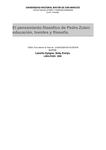 El pensamiento filosófico de Pedro Zulen. Educación, hombre y filosofía