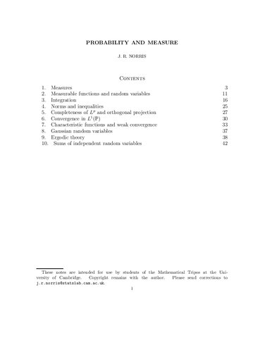 PROBABILITY AND MEASURE