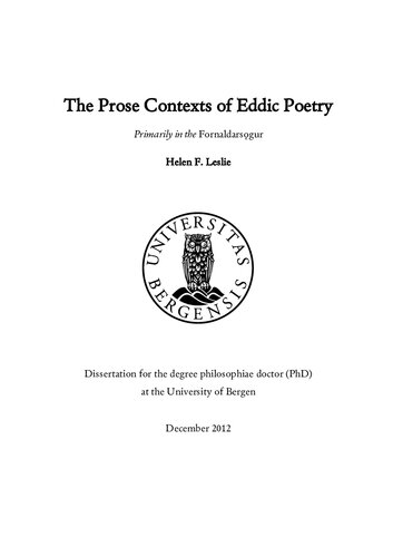 The Prose Contexts of Eddic Poetry Primarily in the Fornaldarsǫgur