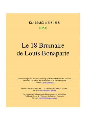 Le 18 Brumaire de Louis Bonaparte