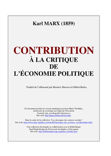 Contribution à la critique de l’économie politique