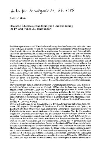 Deutsche Überseeauswanderung und -einwanderung im 19. un frühen 20. Jahrhundert