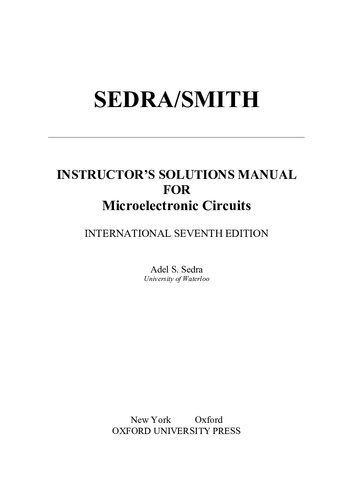 INSTRUCTOR’S SOLUTIONS MANUAL FOR Microelectronic Circuits